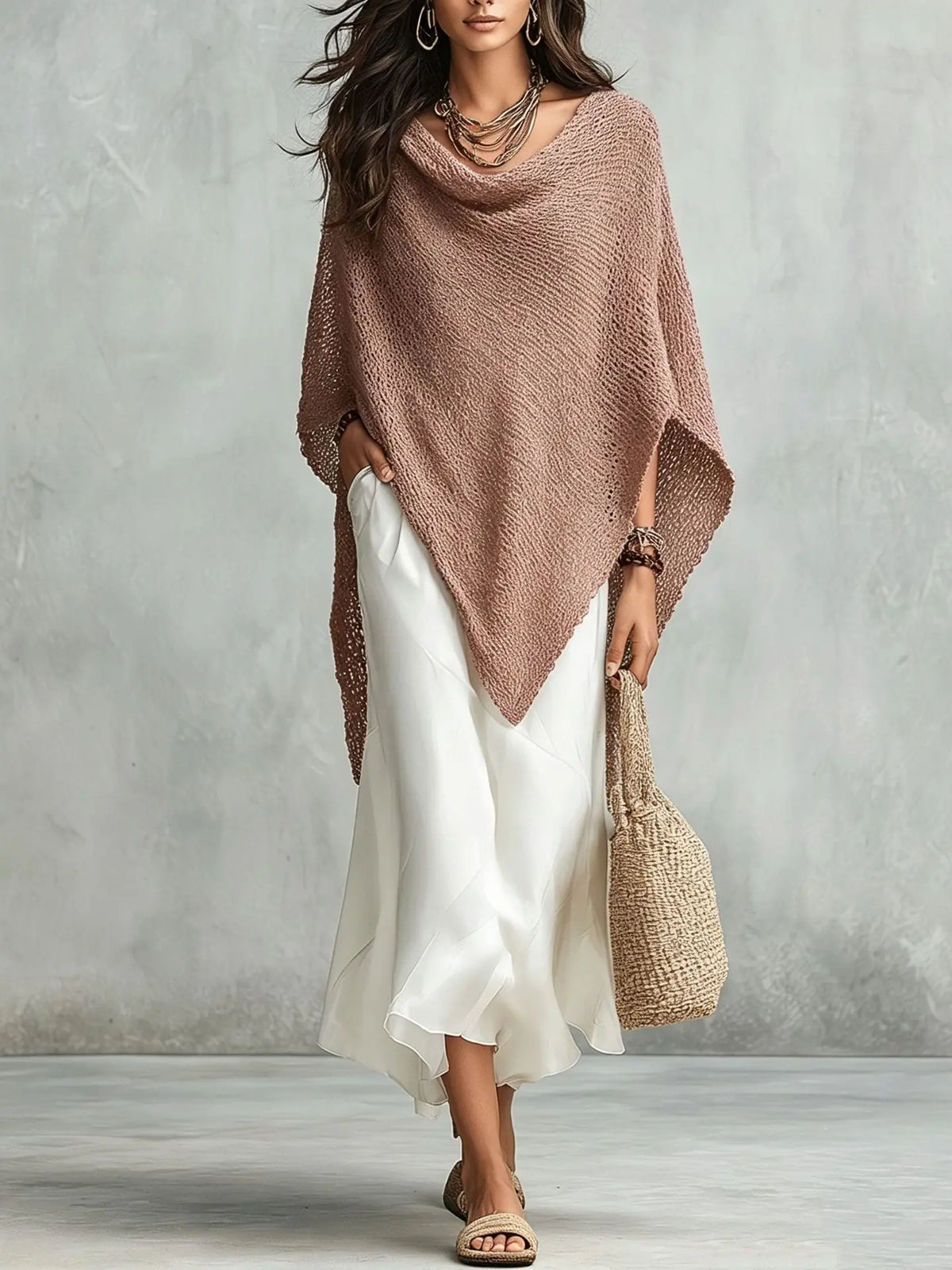 Noami Knit Poncho Maxi Dress Set