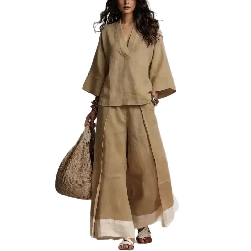Claire V Neck Linen Set