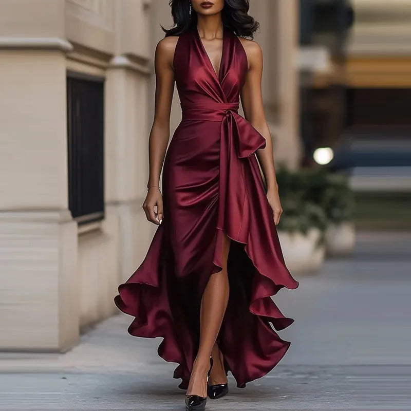 Keltie Halter Satin Maxi Dress