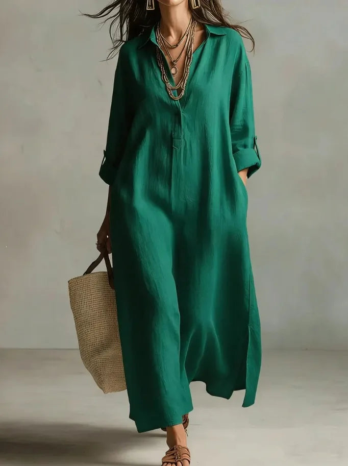 Elora Linen Long Shirt Dress