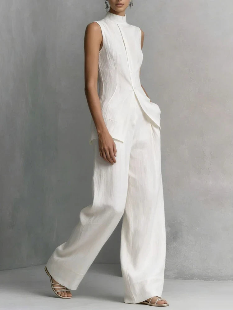 Leah Sleeveless Linen Pant Set