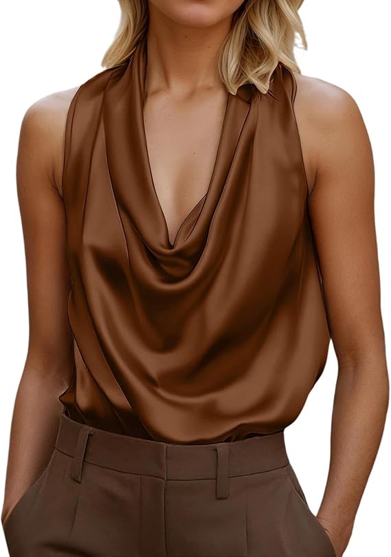 Kia Draped Cowl Neck Sleeveless Blouse