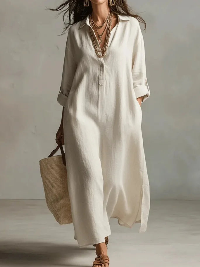 Elora Linen Long Shirt Dress