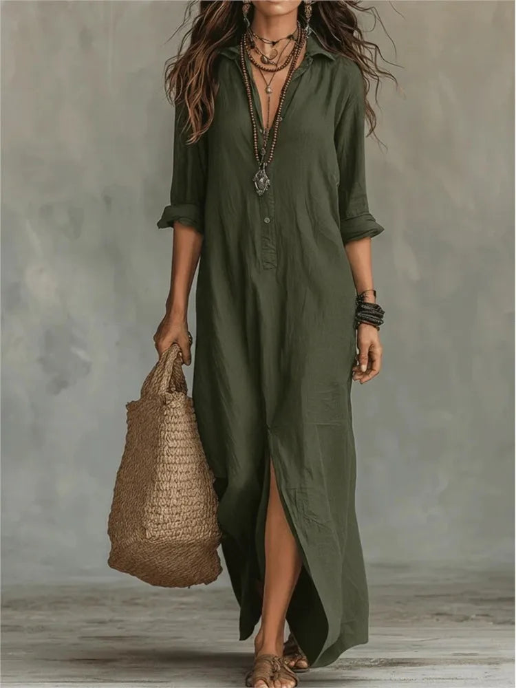 Serena Linen Long Shirt Dress