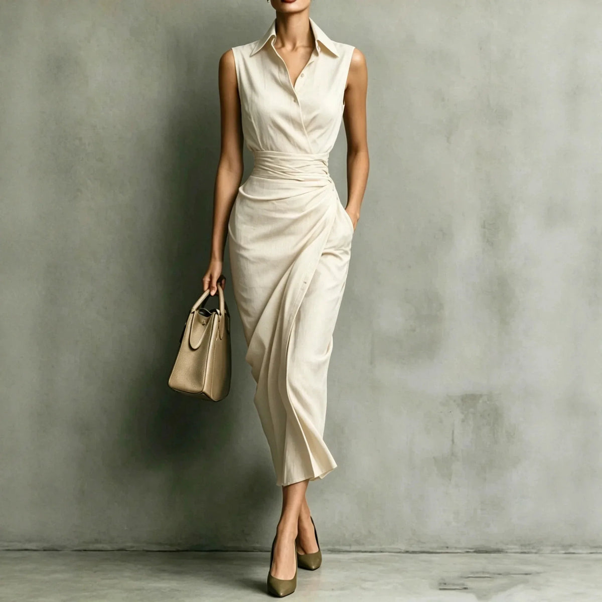 Delaney Cinched Waist Midi Dress