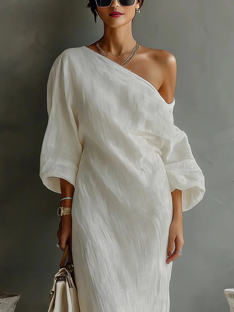 Violet Linen One Shoulder Dress