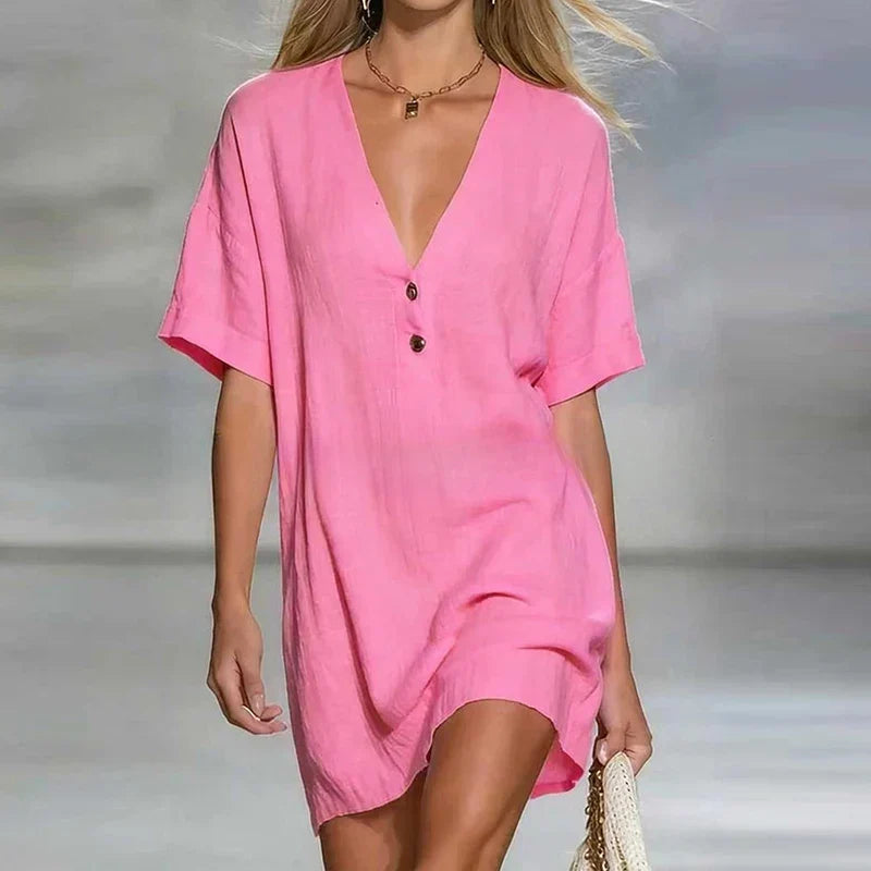 Liora V Neck Linen Shirt Dress