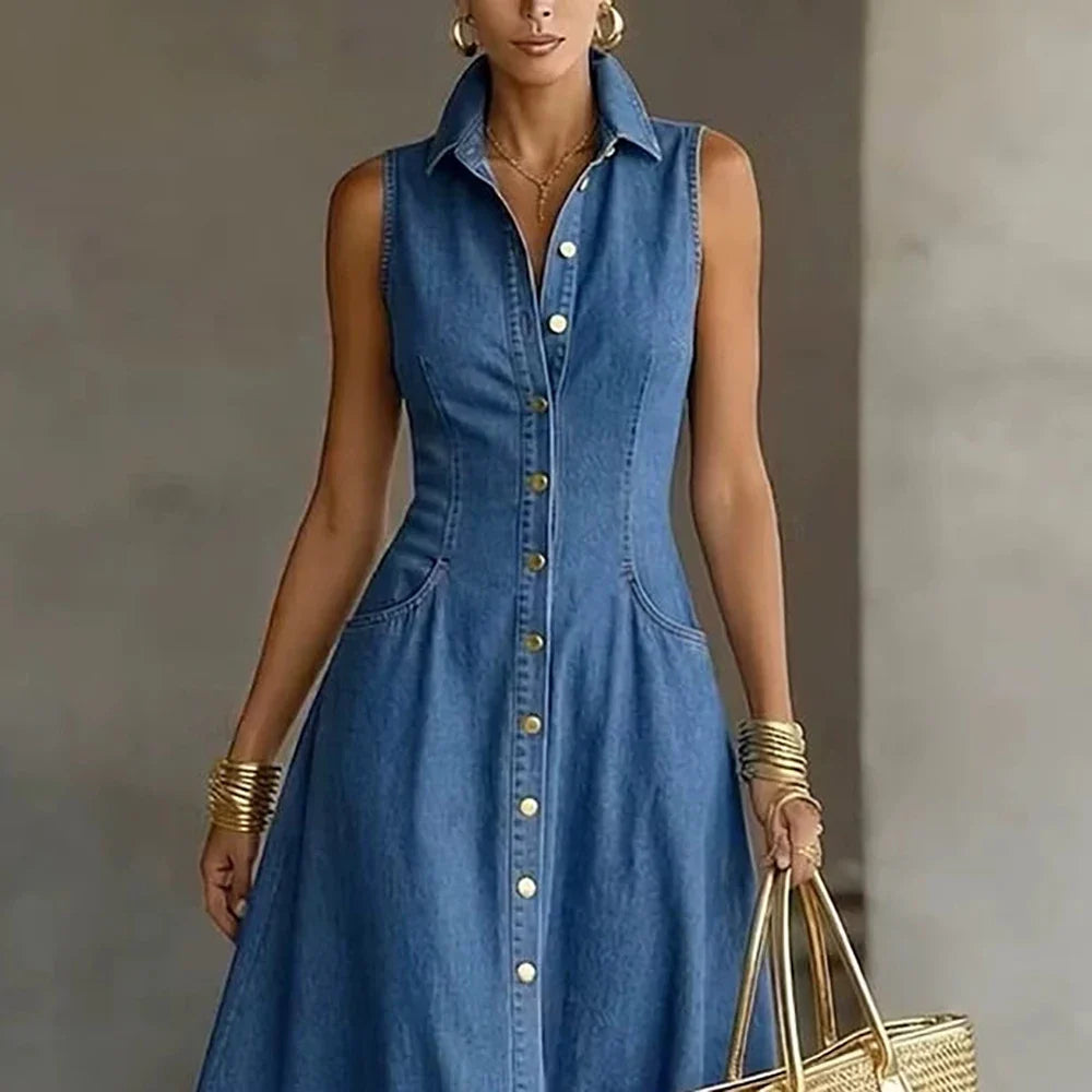 Luna Ruffle Denim Midi Dress