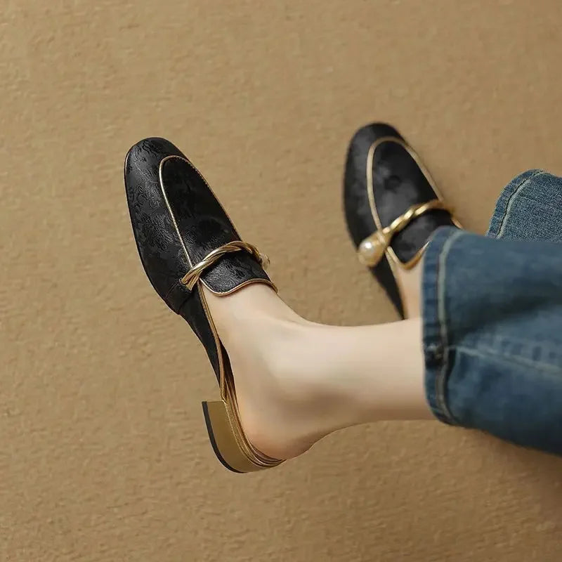 Madeline Floral Embossed Square Toe Sandals