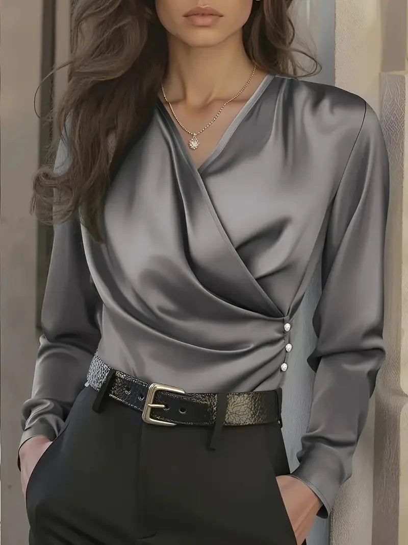Amara Elegant Draped Satin Blouse