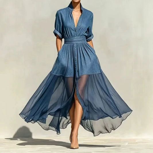 Danica Chiffon Denim Maxi Dress