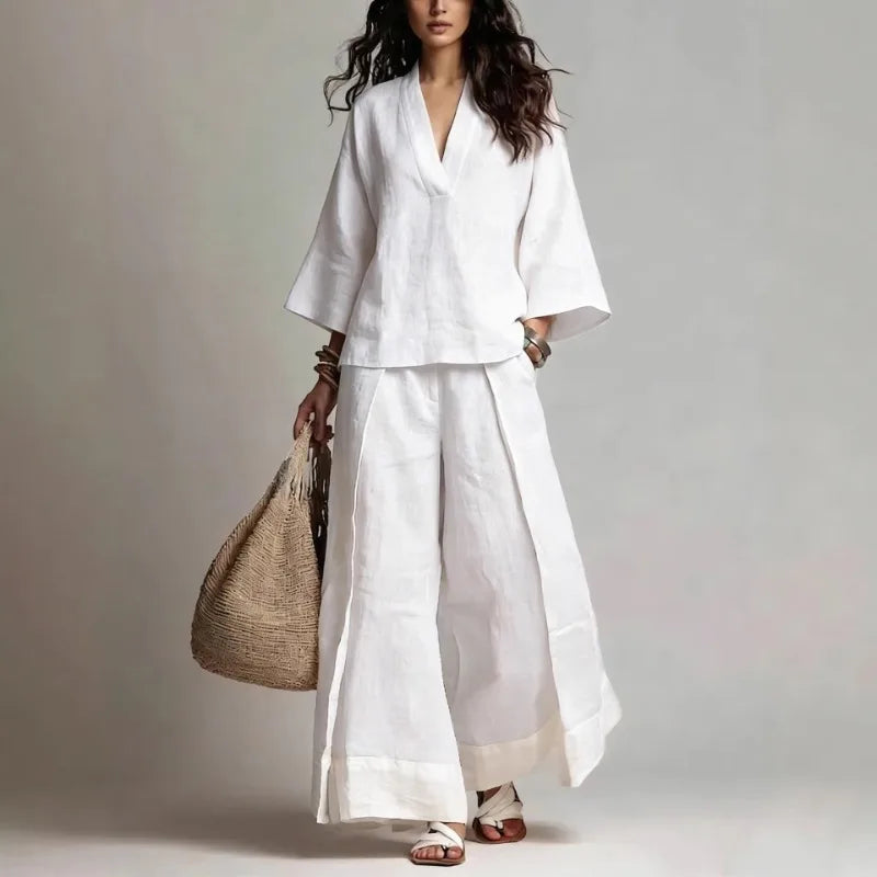 Claire V Neck Linen Set