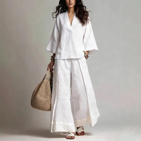 Claire V Neck Linen Set