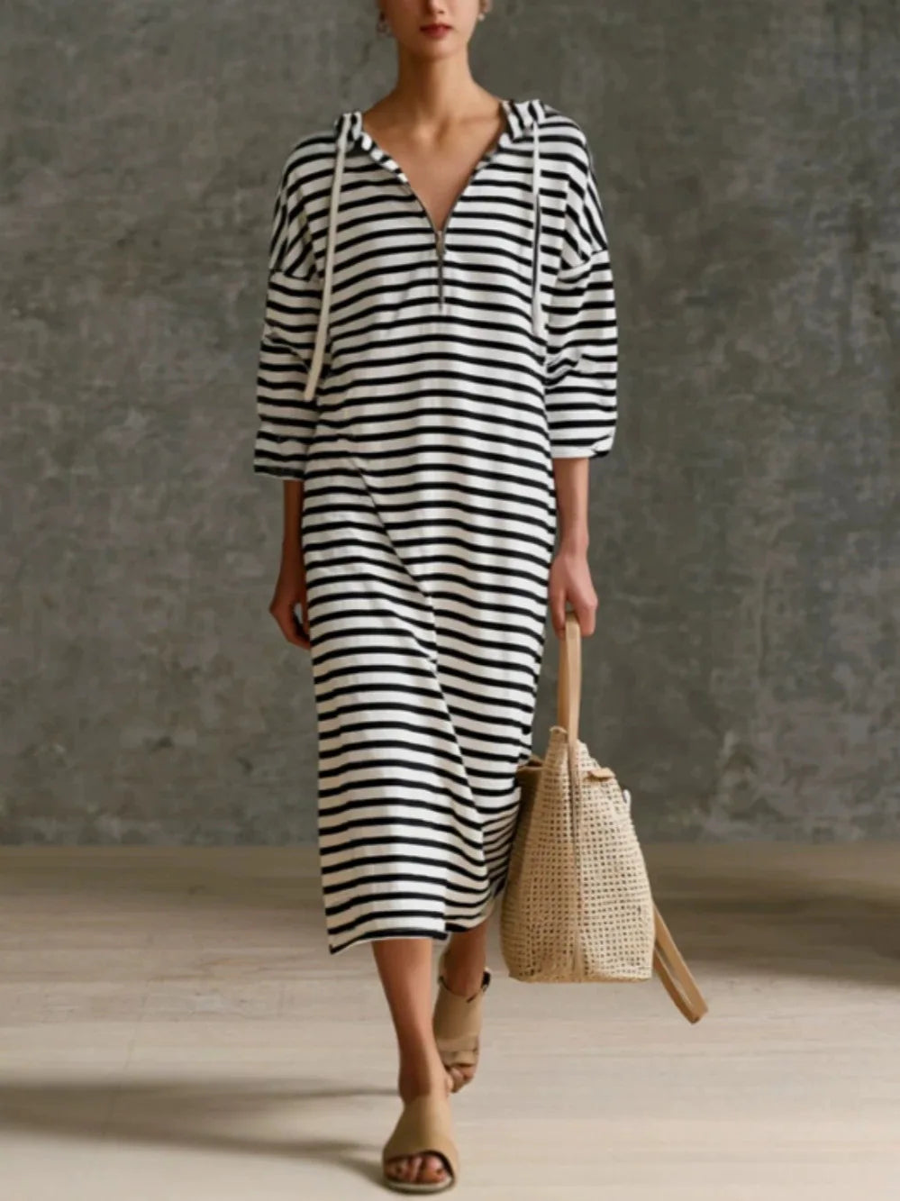 Giana Striped Hooded Midi Dress