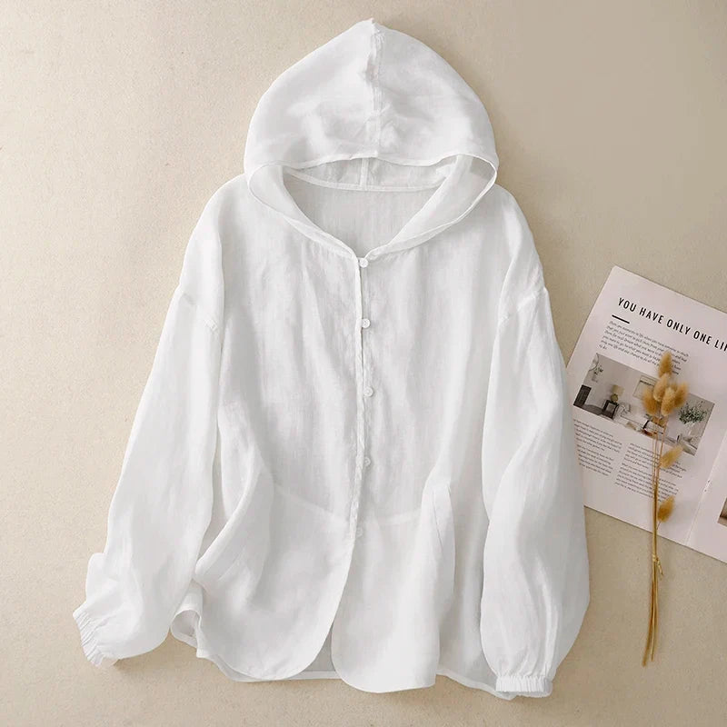 Agnes Hooded Linen Cardigan