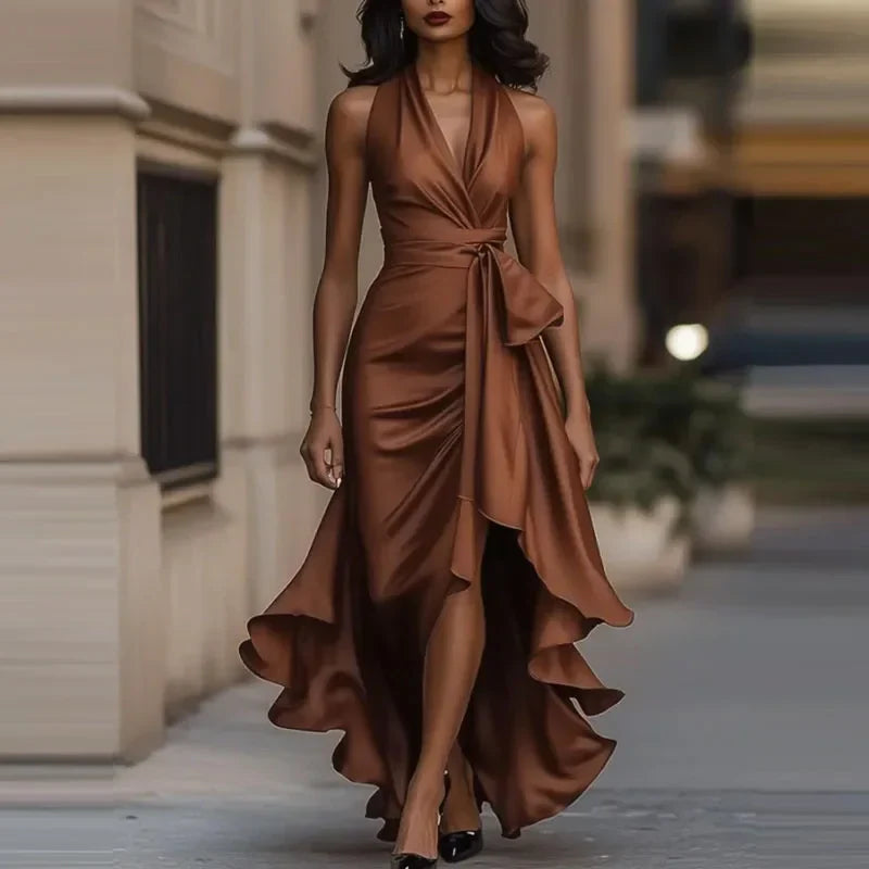 Keltie Halter Satin Maxi Dress