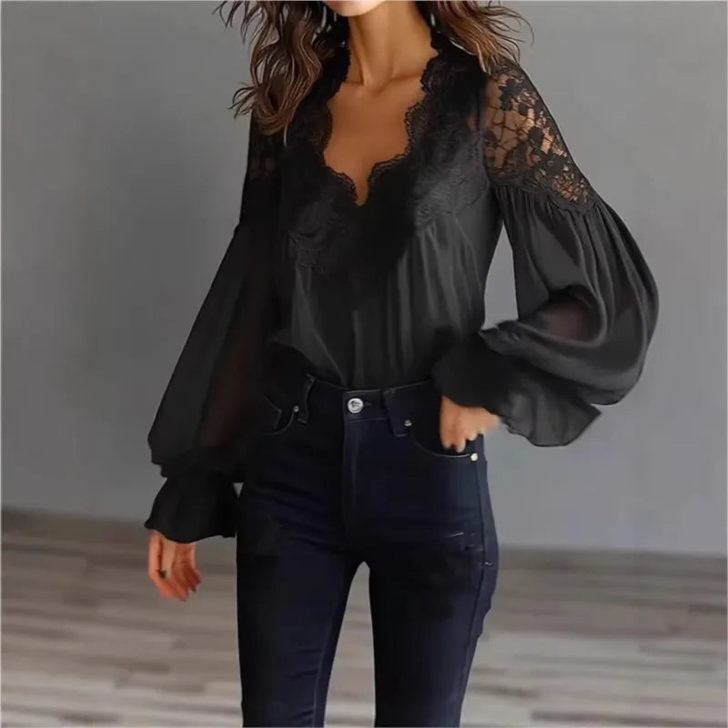 Elodie Lace Trim Chiffon Blouse