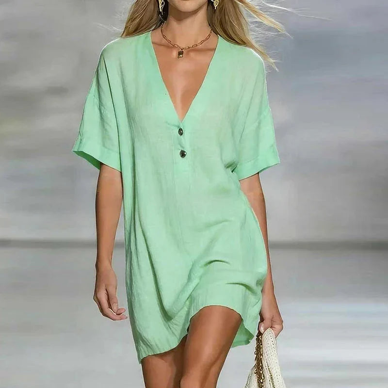 Liora V Neck Linen Shirt Dress