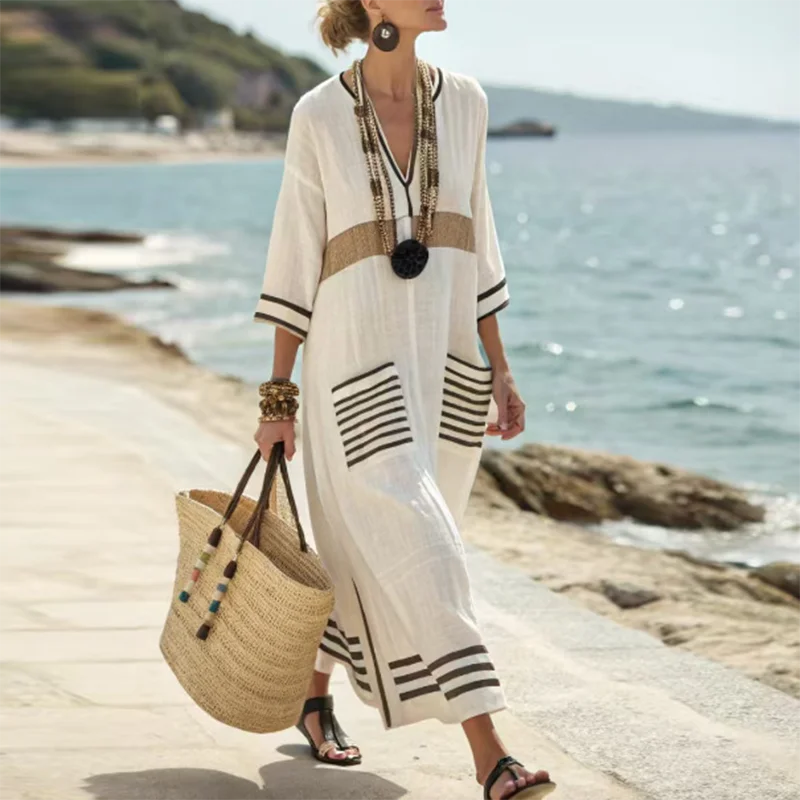 Santorini Striped Kaftan Dress