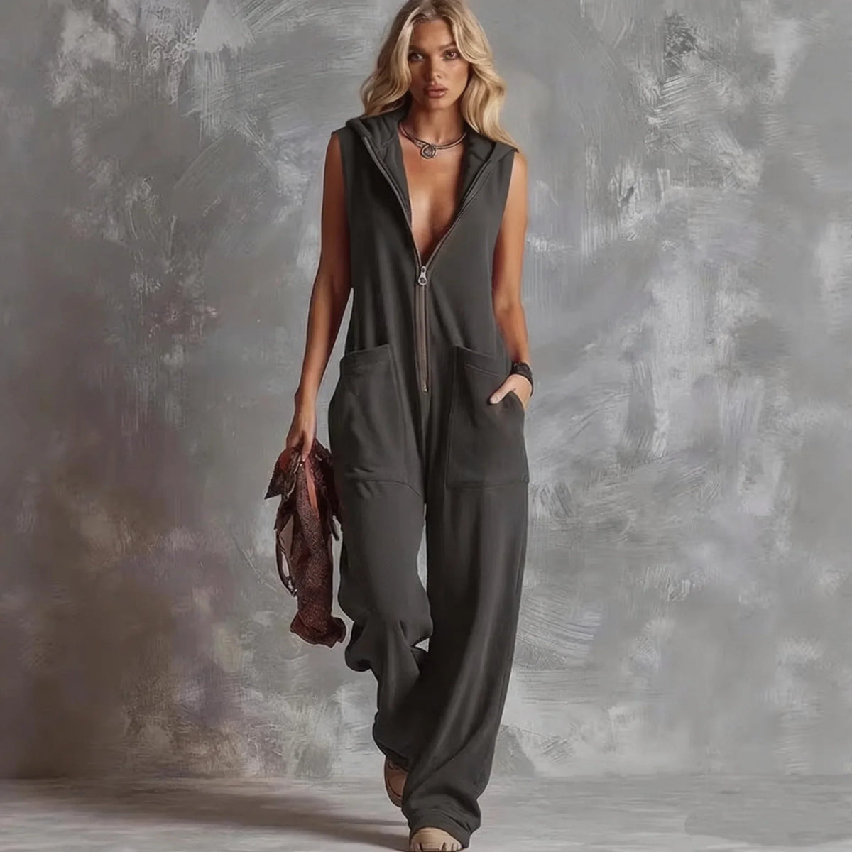 Hailey V Neck Hooded Jumpsuit