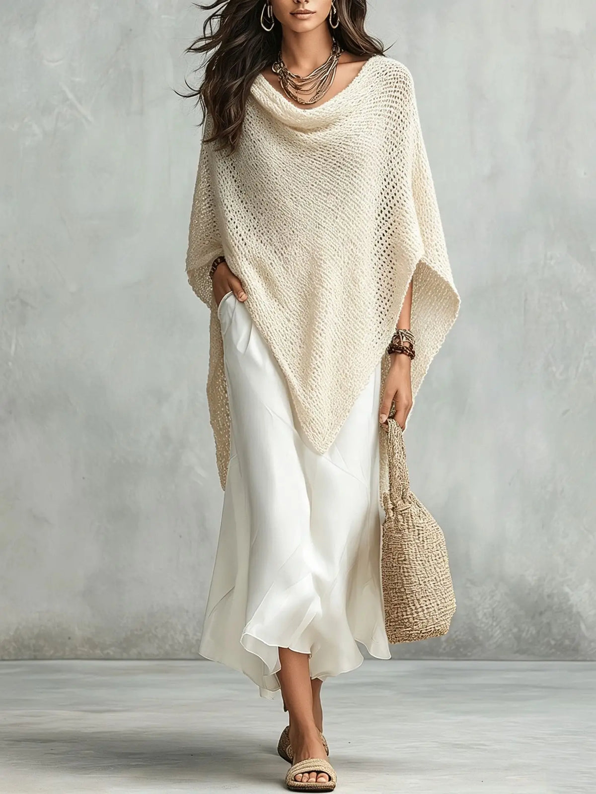Noami Knit Poncho Maxi Dress Set