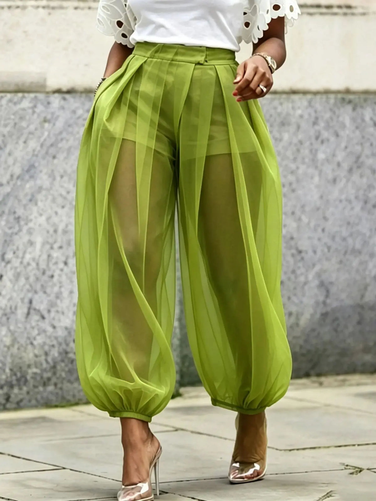 Luciana Sheer Mesh Balloon Trousers