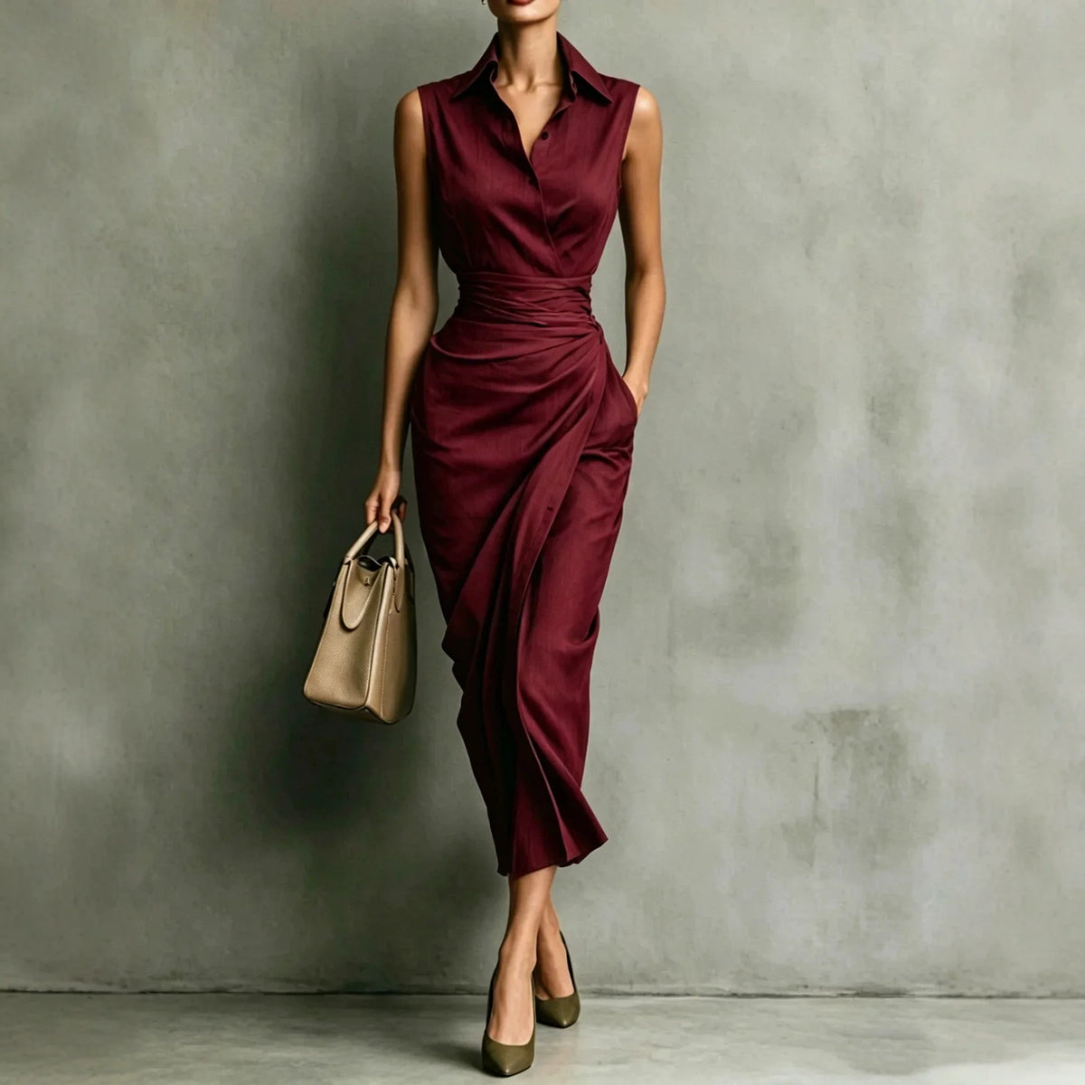 Delaney Cinched Waist Midi Dress