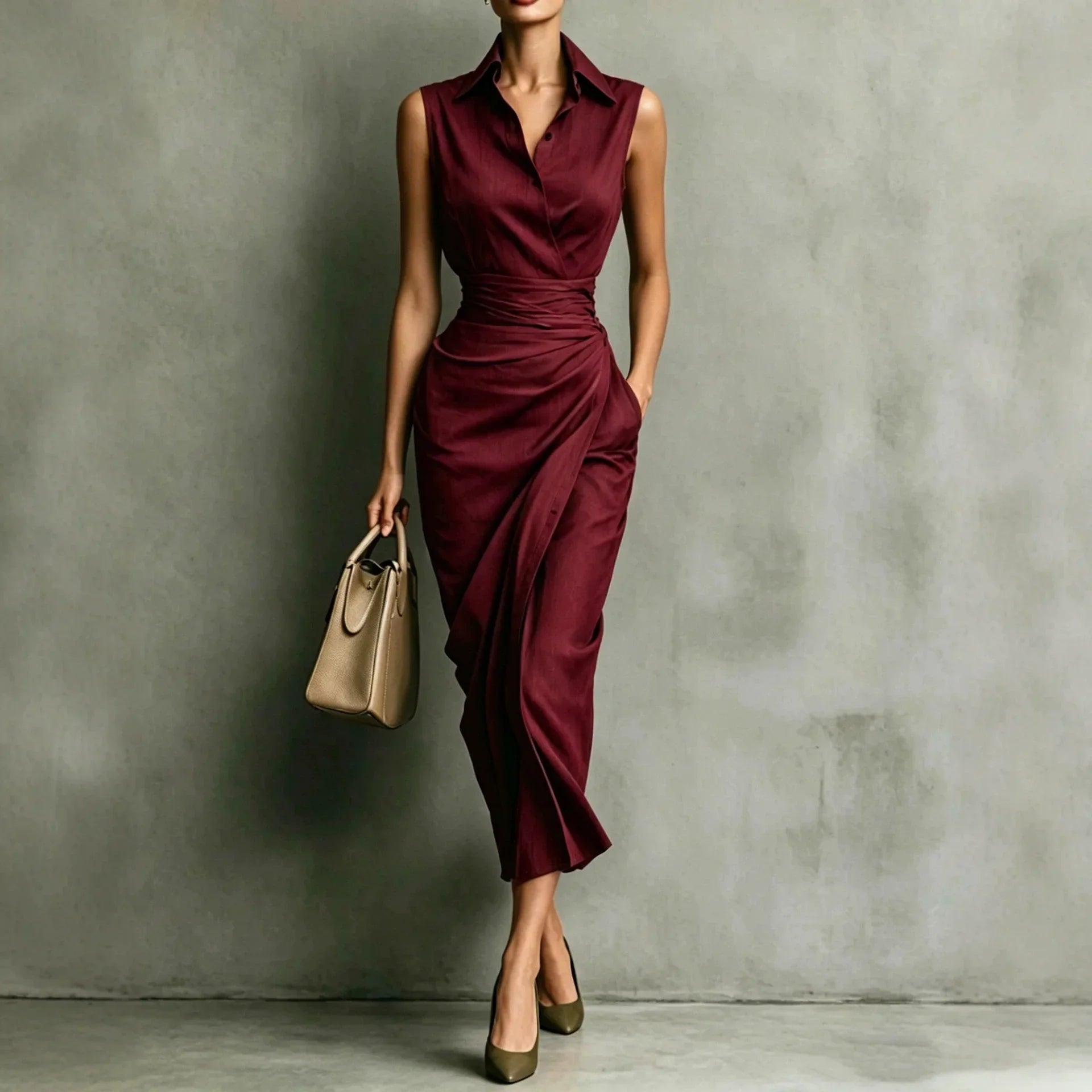 Delaney Cinched Waist Midi Dress