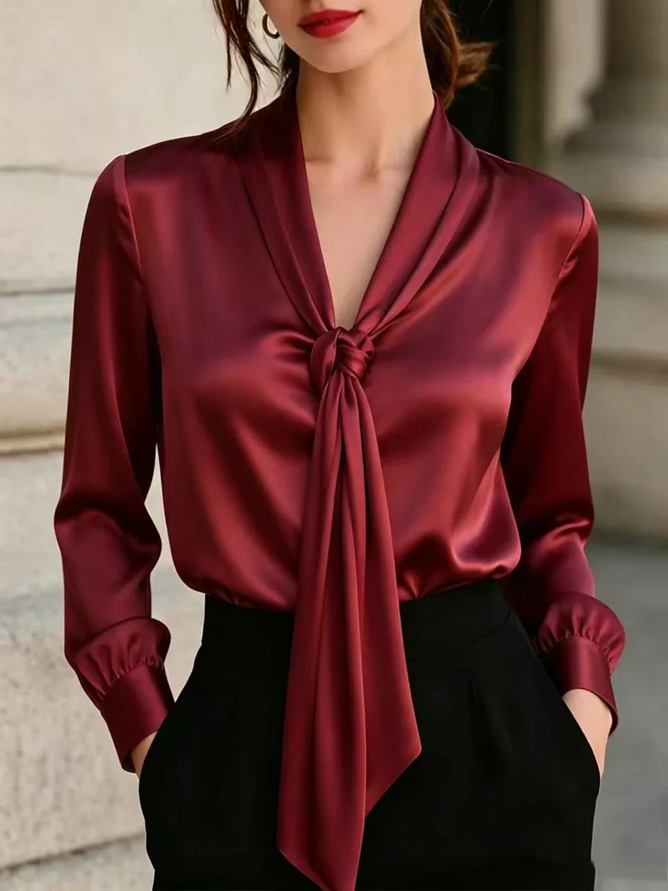 Lorena Satin Tie Neck Blouse