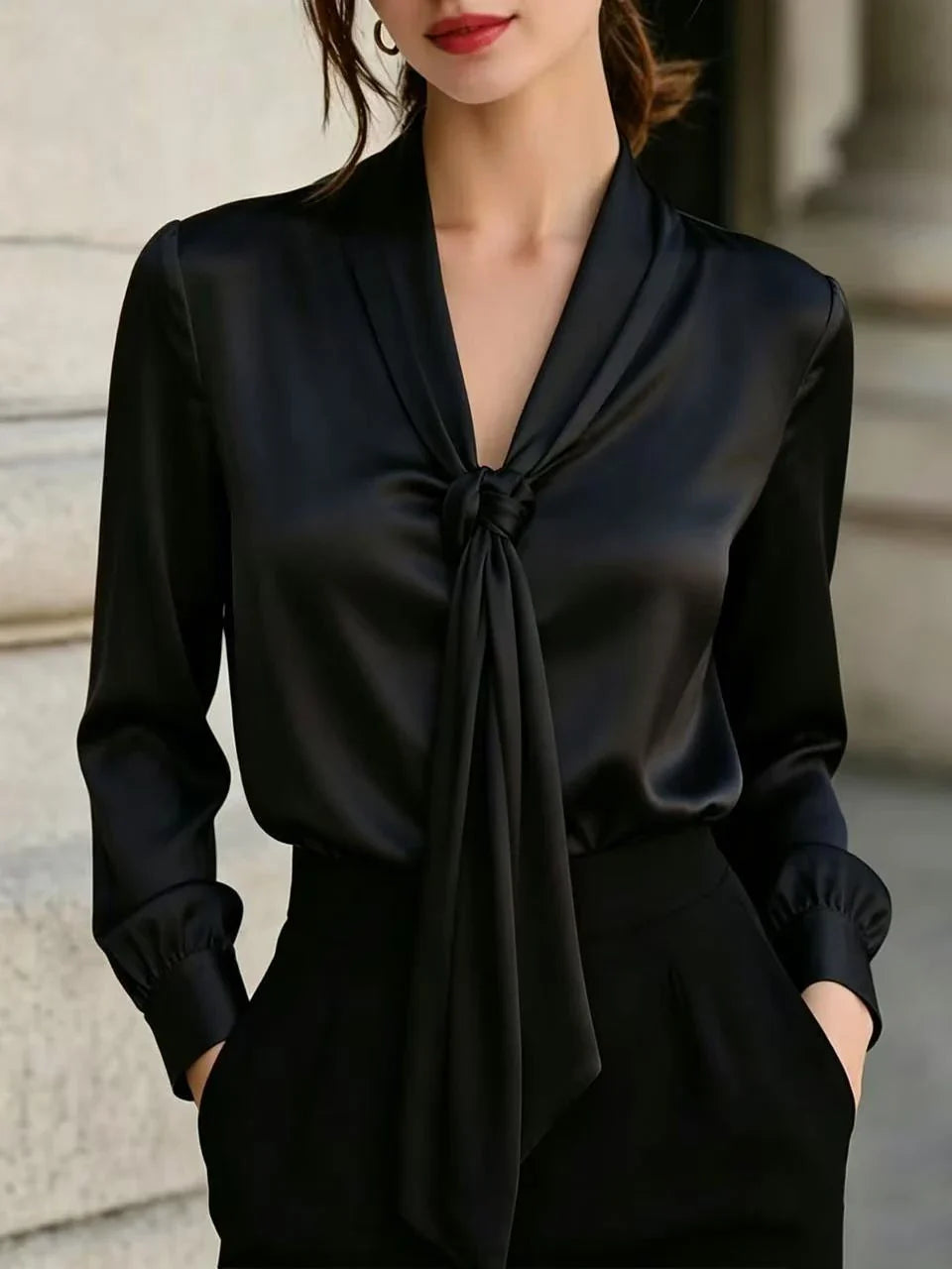 Lorena Satin Tie Neck Blouse