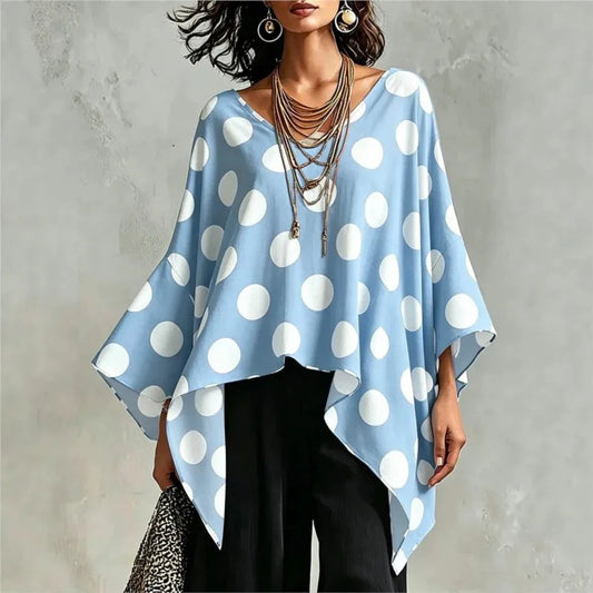 Avenza Asymmetrical Polka Dot Blouse