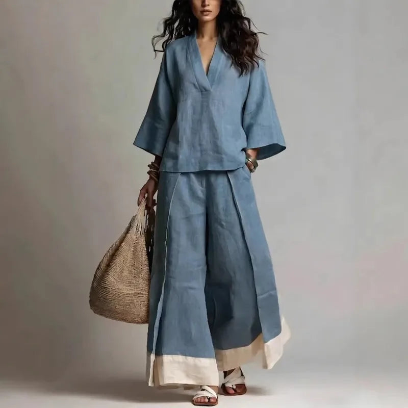 Claire V Neck Linen Set