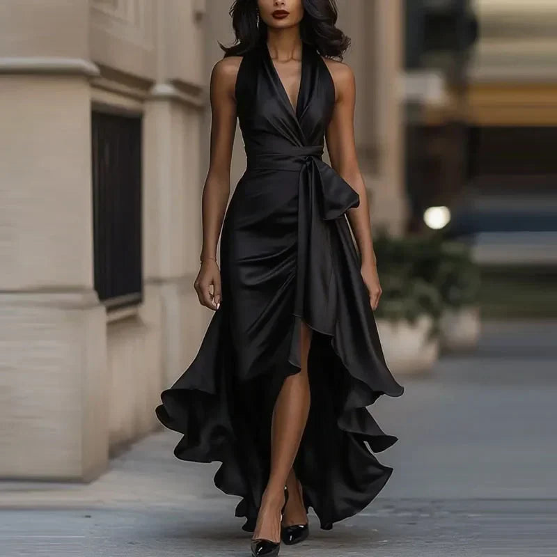 Keltie Halter Satin Maxi Dress