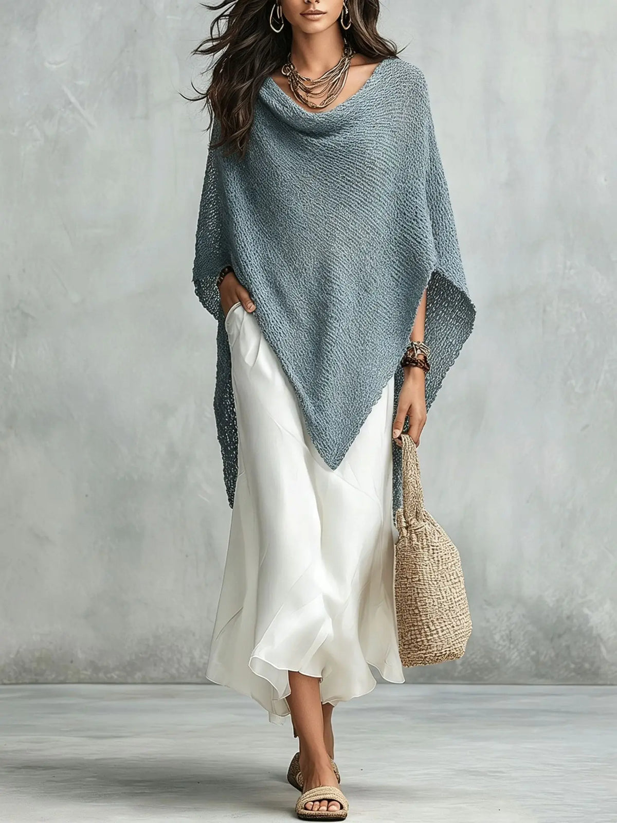 Noami Knit Poncho Maxi Dress Set