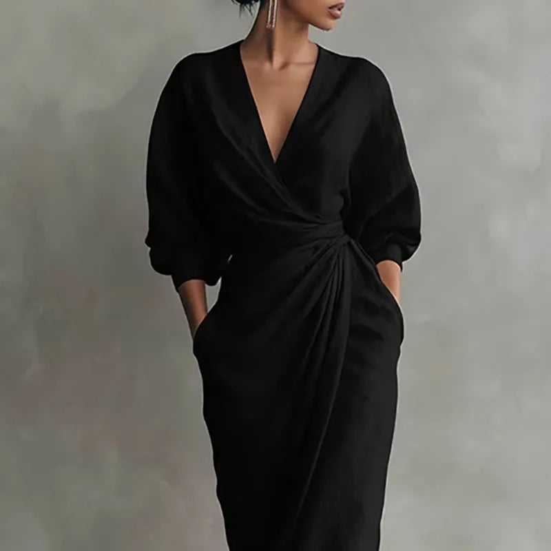Bella V Neck Wrap Waist Long Dress