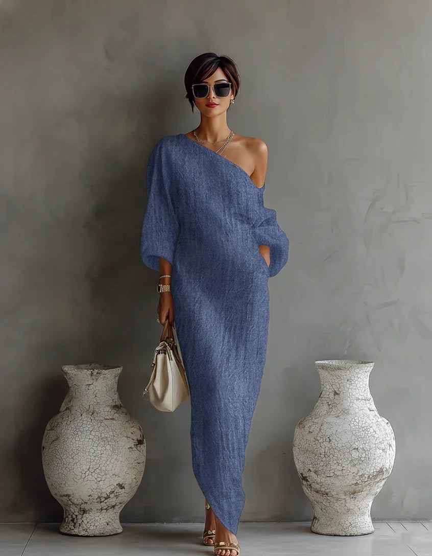 Violet Linen One Shoulder Dress