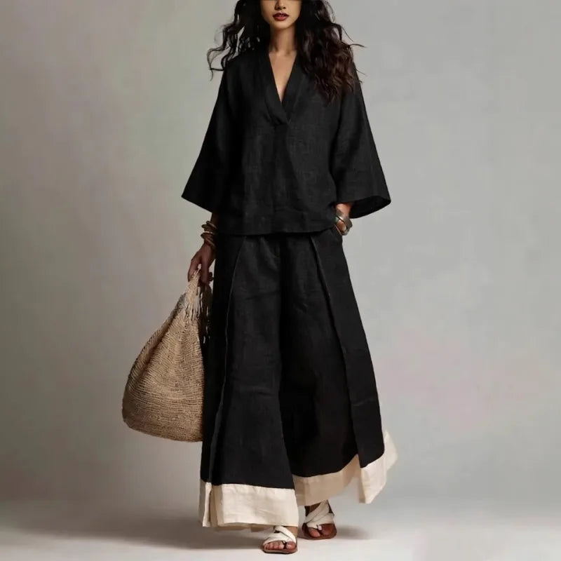Claire V Neck Linen Set