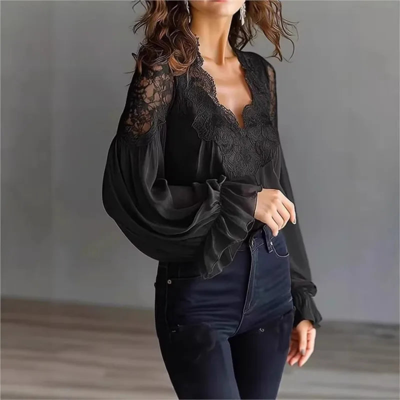 Elodie Lace Trim Chiffon Blouse