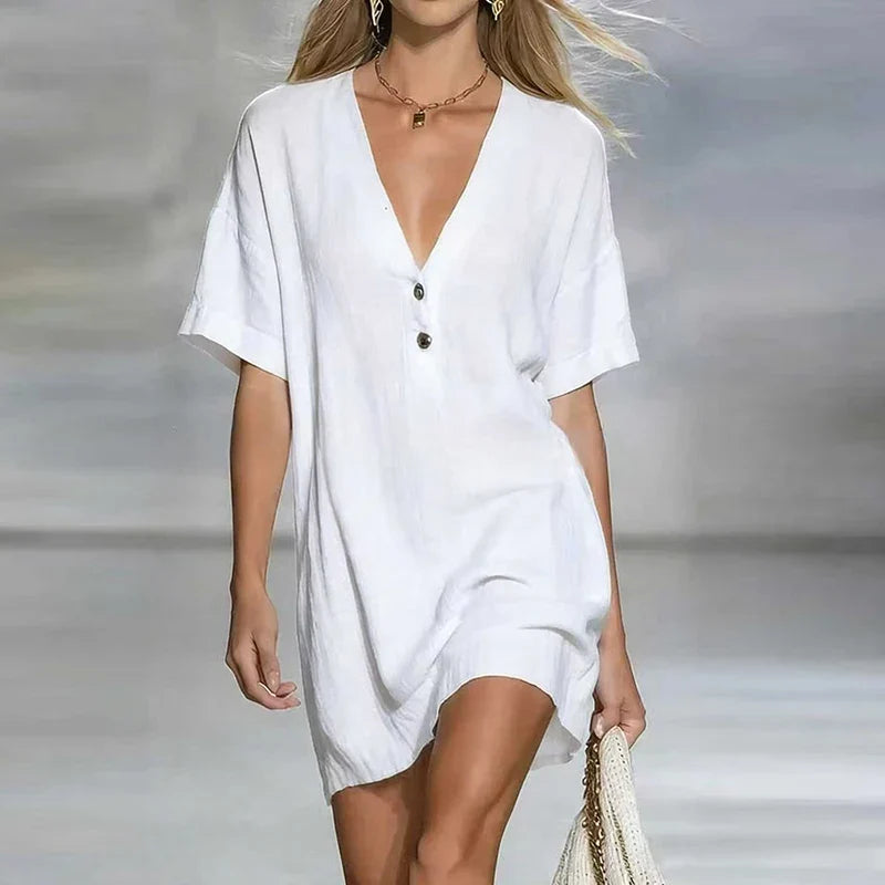 Liora V Neck Linen Shirt Dress
