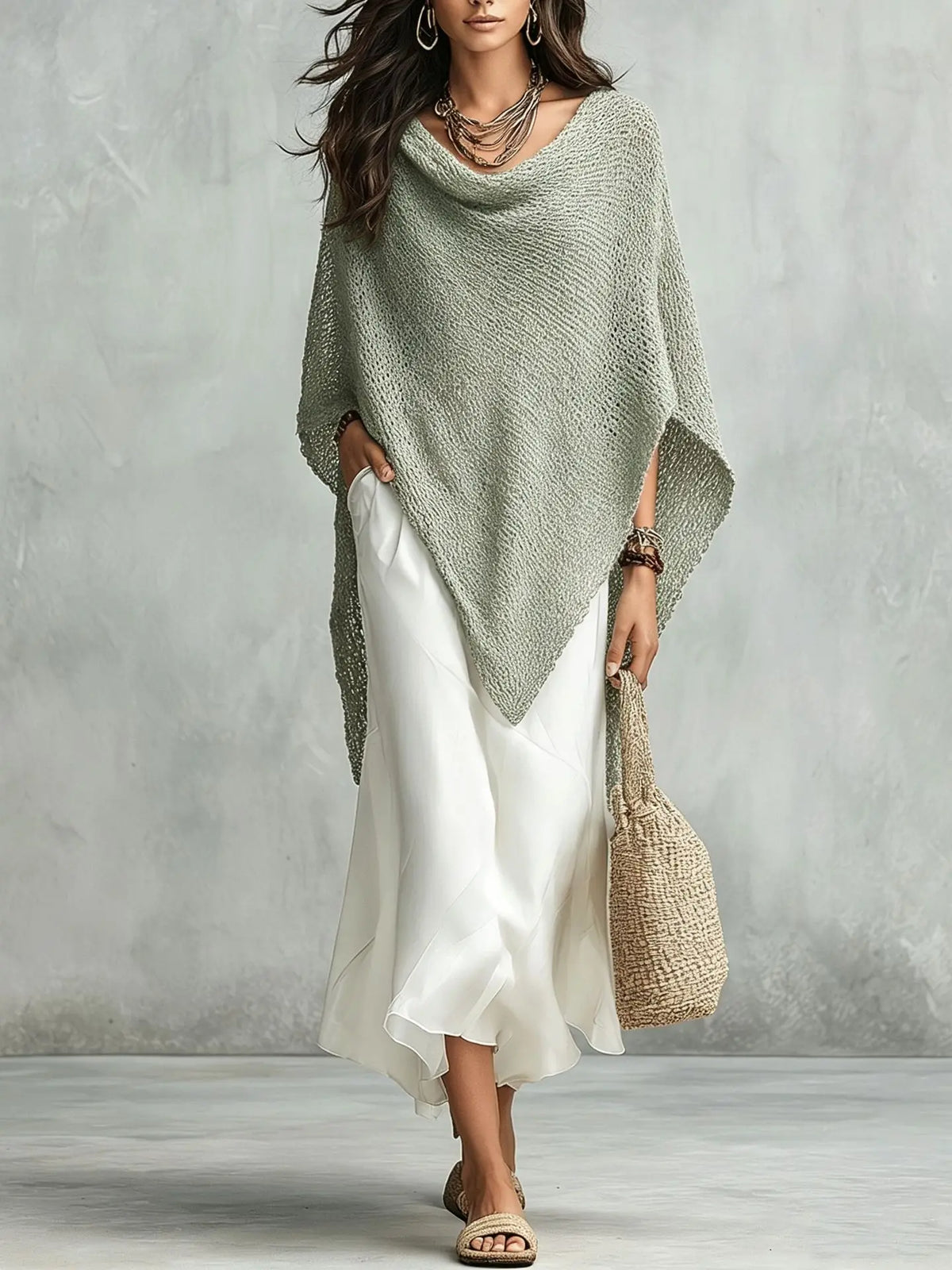 Noami Knit Poncho Maxi Dress Set