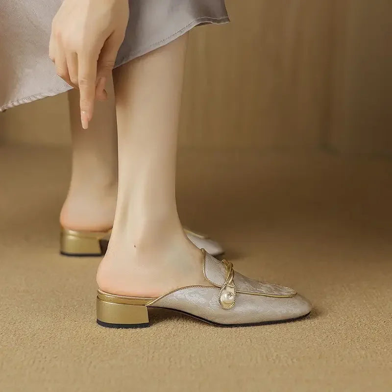 Madeline Floral Embossed Square Toe Sandals