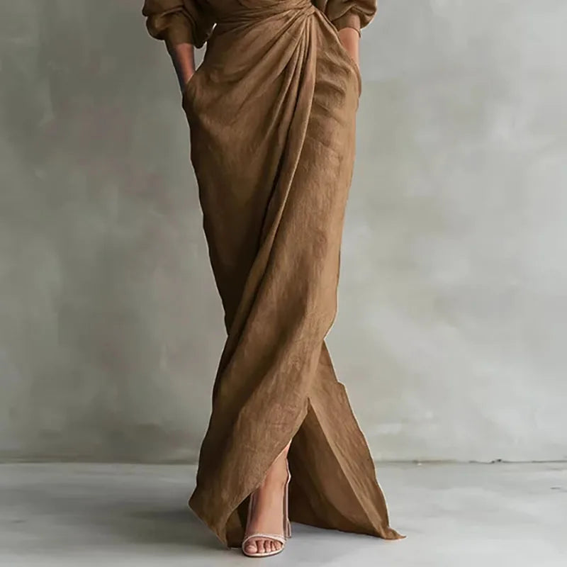 Bella V Neck Wrap Waist Long Dress