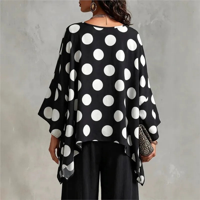 Avenza Asymmetrical Polka Dot Blouse