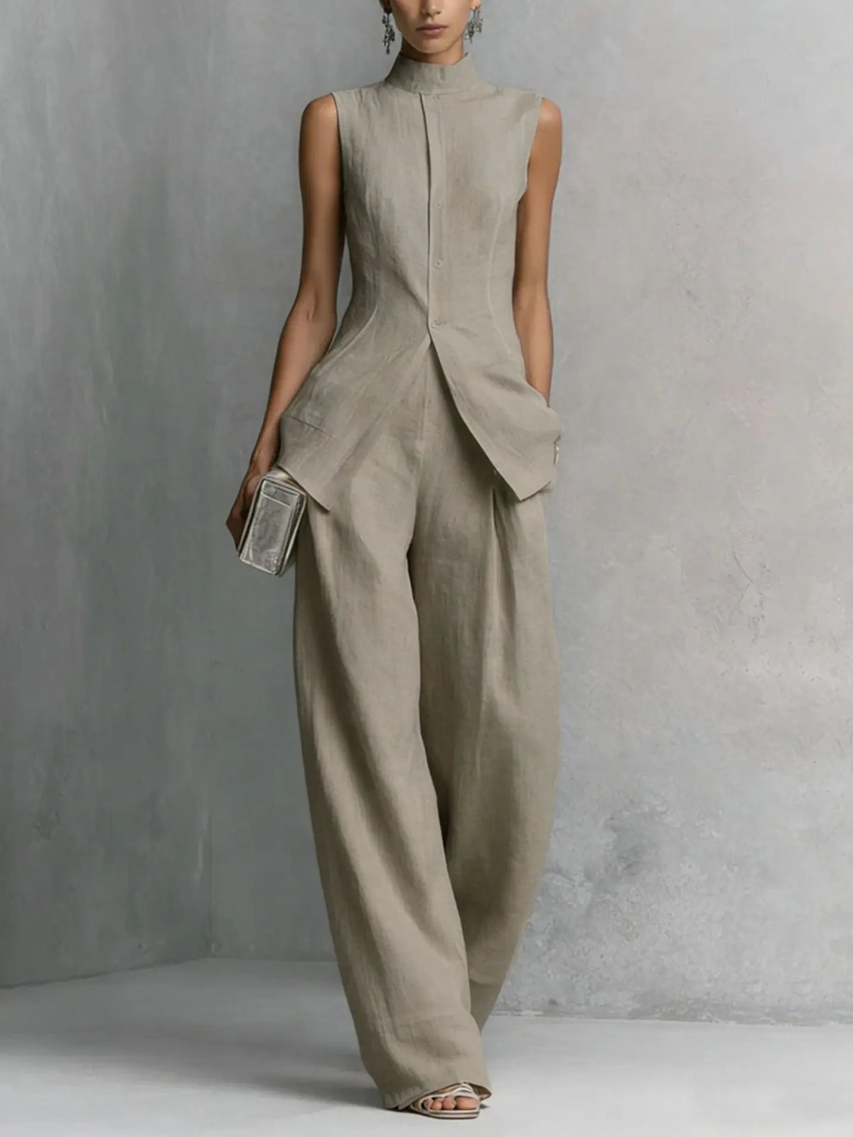 Leah Sleeveless Linen Pant Set