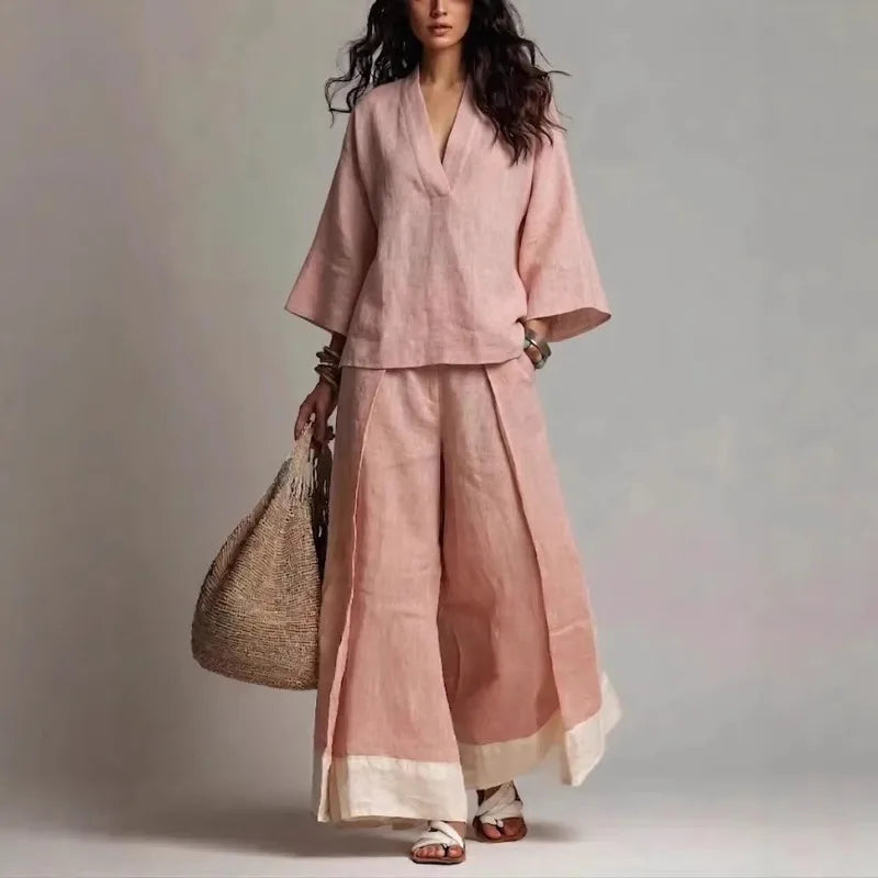 Claire V Neck Linen Set