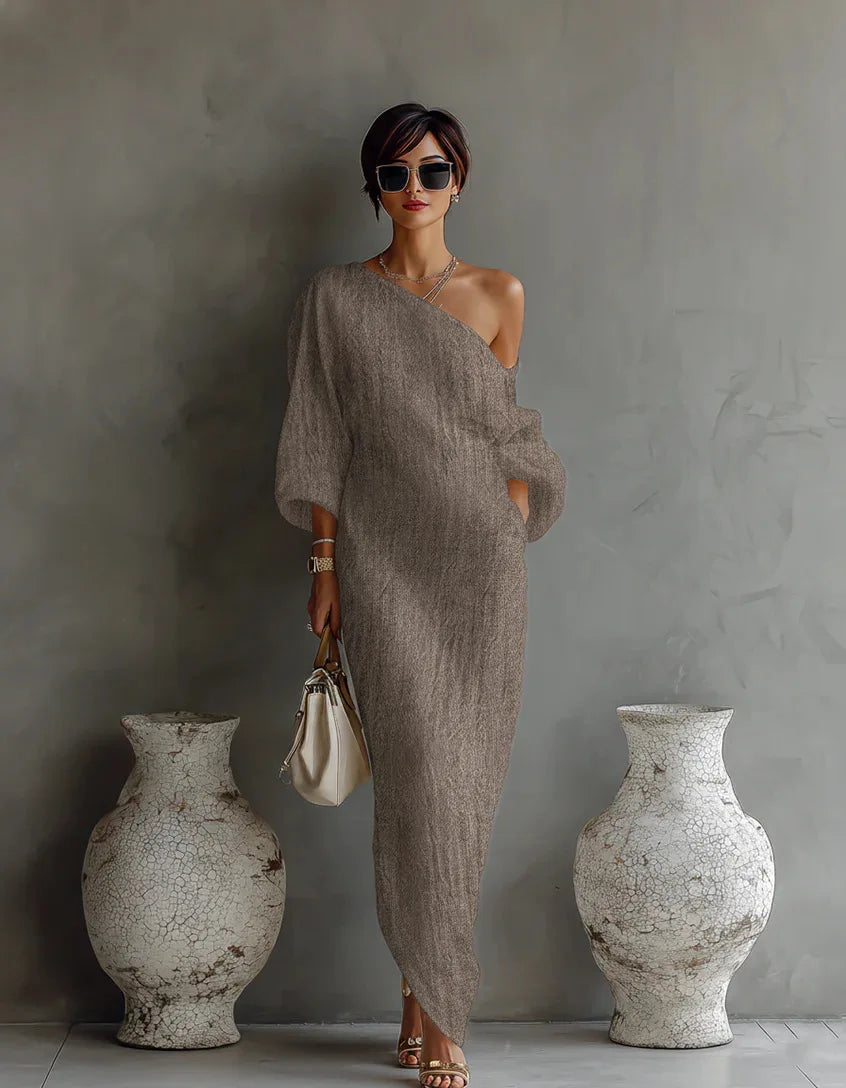 Violet Linen One Shoulder Dress
