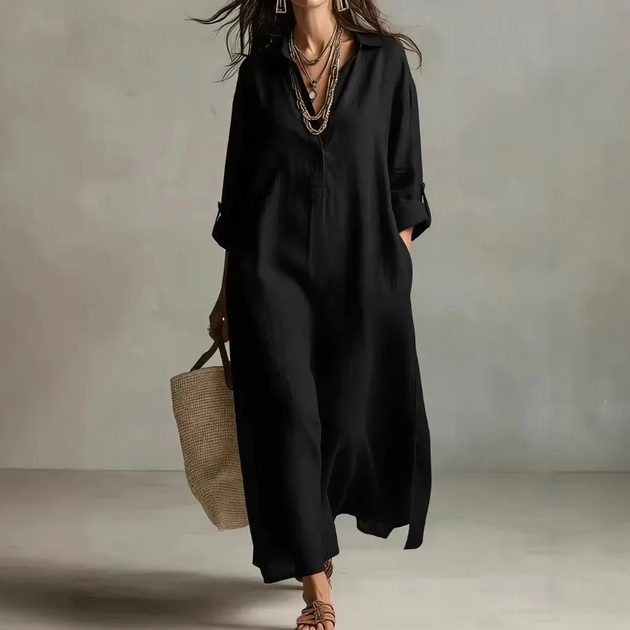 Elora Linen Long Shirt Dress