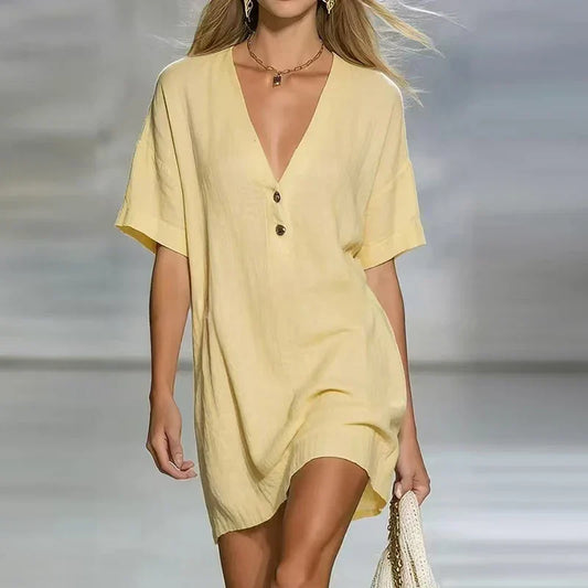 Liora V Neck Linen Shirt Dress