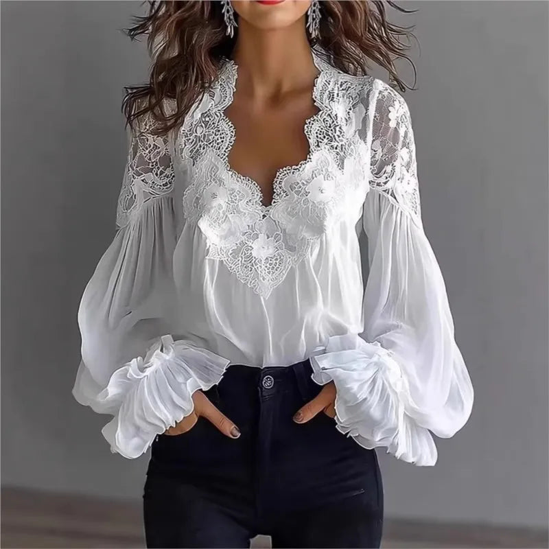 Elodie Lace Trim Chiffon Blouse