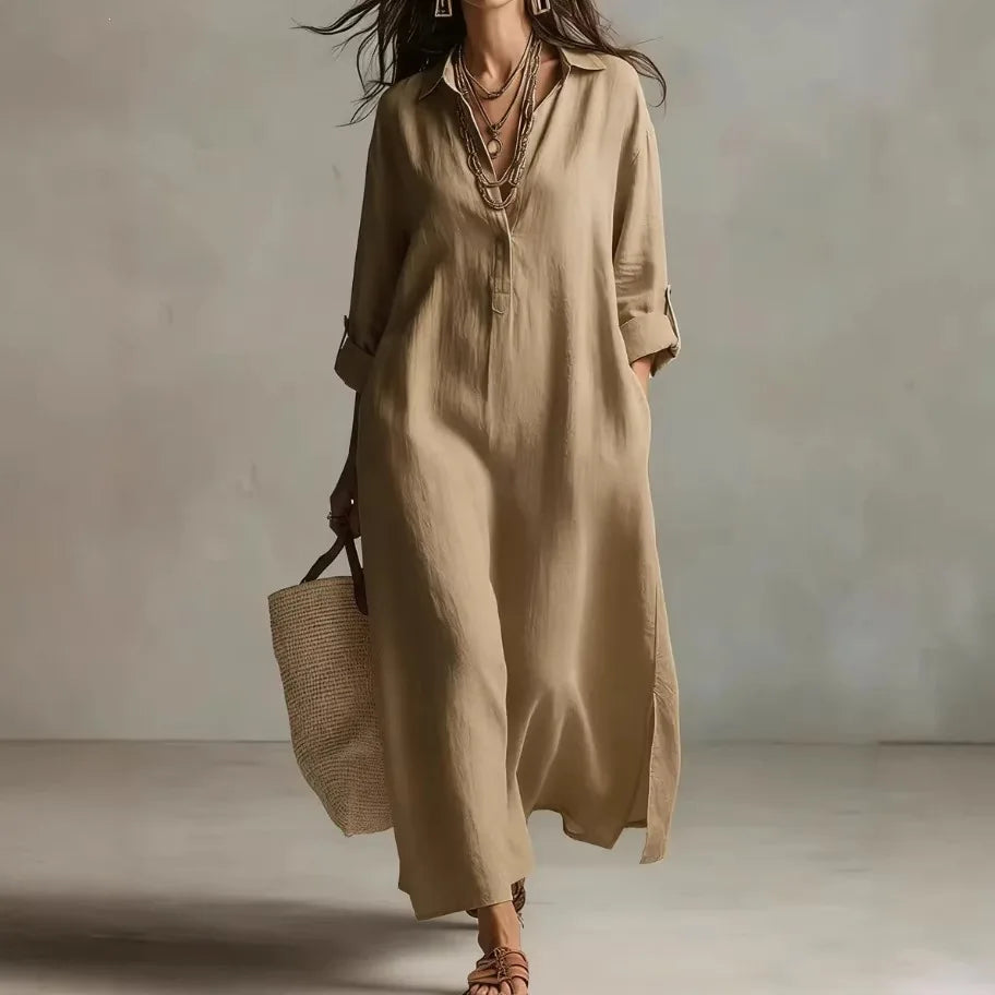 Elora Linen Long Shirt Dress